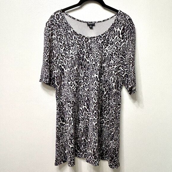 Torrid Top Women 3 3X Gray Black Pull On Short Sleeve Leopard Tee Shirt Blouse - Picture 1 of 12